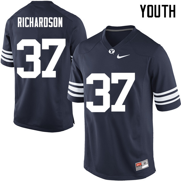 Youth #37 Creed Richardson BYU Cougars College Football Jerseys Sale-Navy